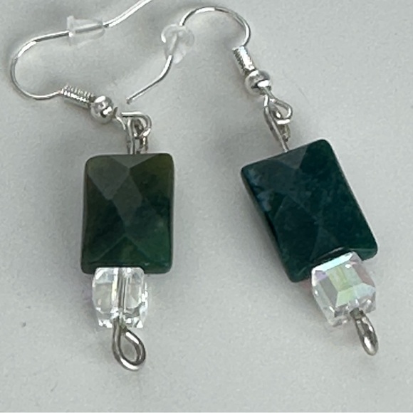 Crystal Glass Bead Earrings and Chalcedony Silver tone Handmade Earrings 3476 P - Picture 4 of 9